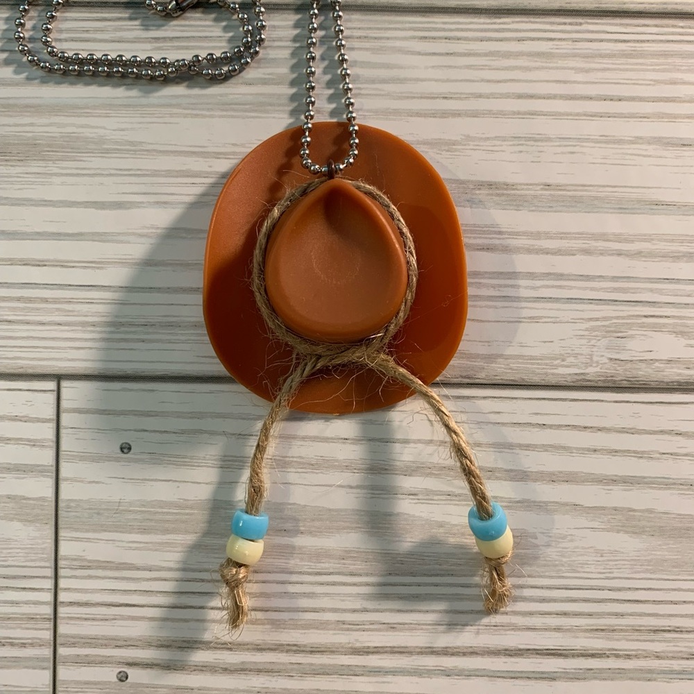 Brown Cowboy Cowgirl with Blue & Cream Bead Accents Car Dangler